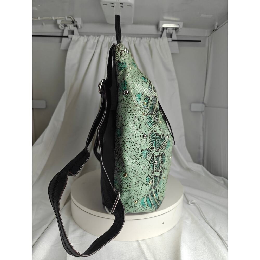 AIMEE KESTENBERG Backpack purse mint green Reptile print  black pebbled leather - Picture 4 of 16